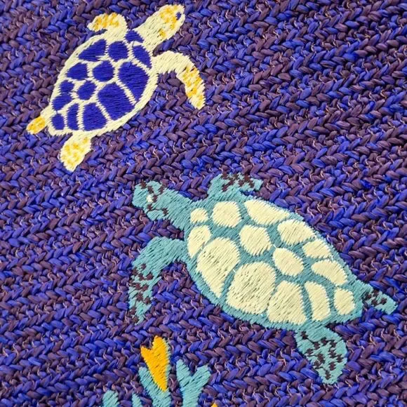 Vera Bradley Large Bag North South Straw Tote Blue Lyst Beach Bag Embroidered - Picture 10 of 15